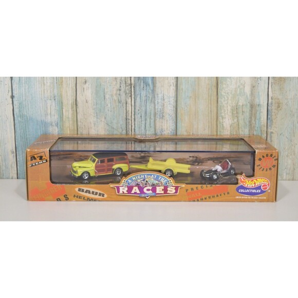 Hot Wheels Other - 1999 Hot Wheels A NIGHT AT THE RACES 48' Ford Woodie Trailer & Sprint Car NEW